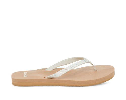 Tong Sanuk Yoga Joy Bling Rhinestone Femme - Blanche / Marron IWXJGQ781